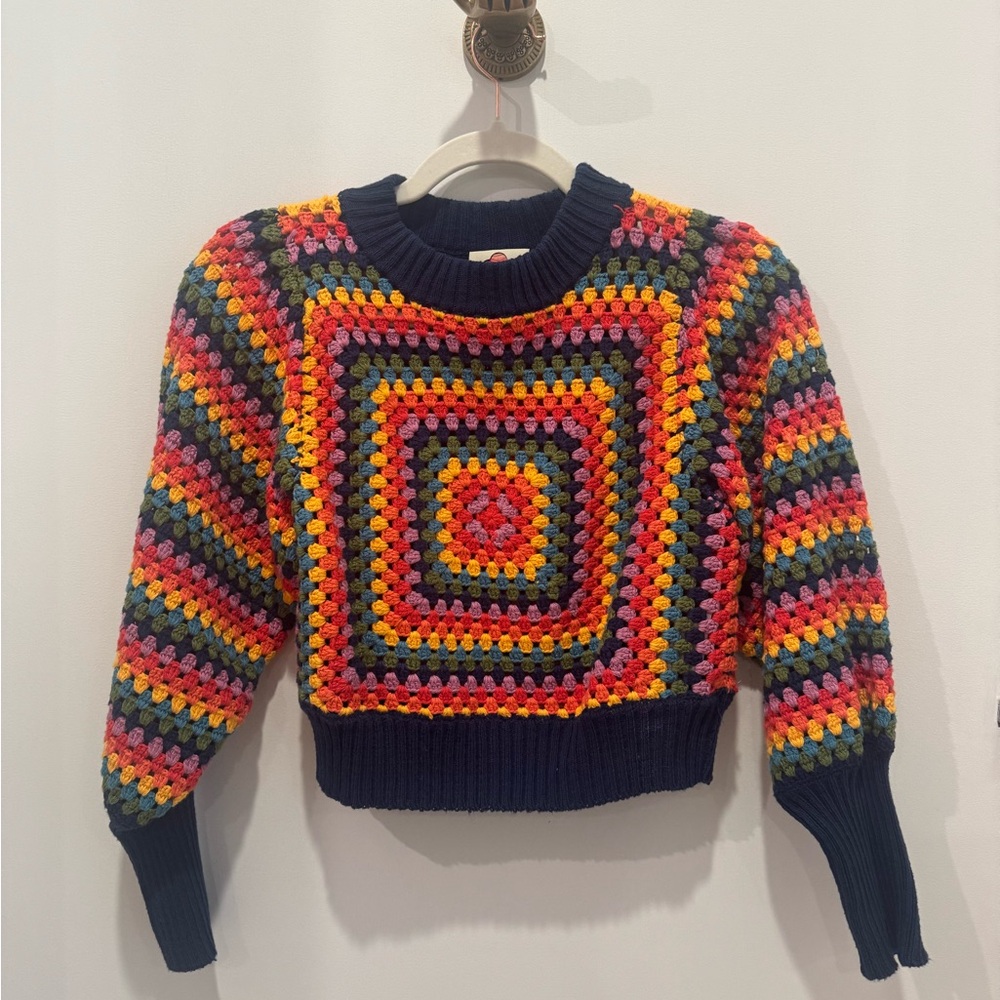 Farm Rio Sunset Stripe Crochet Sweater